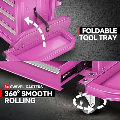 Auto Dynasty Mechanic Rolling Seat, 3-Drawer w/Tool Tray, 350LBS, Purple - color: Purple