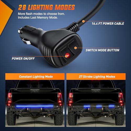 Nilight 60 Inch 360 LED Tailgate Strobe Light Strip Blue - color: 60" Tailgate Strobe Blue