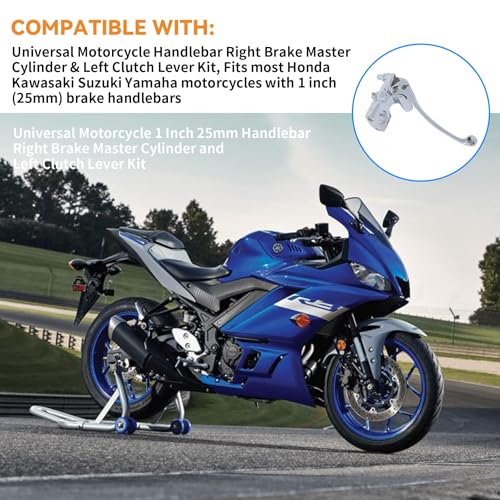 Stylemafia Universal Motorcycle 1" 25mm Brake Clutch Master Cylinder Lever Compatible with Honda Kawasaki Suzuki Yamaha（Silver） - color: Silver