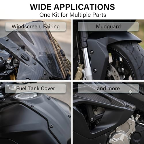 177 PCS Motorcycle Fairing Bolt Kit, M5 M6 Windscreen & Body Panel Fastener, Alloy Steel Anti-Rust Screws & Nuts Assortment with Wrench, Mounting Hardware for Most Motorcycles (Black)