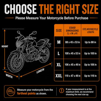 360° Fully Enclosed Motorcycle Cover,All-Season Waterproof Sun-Proof Outdoors Fits Motorcycles,Compatible with Harley Davidson, Honda, Suzuki, Yamaha (XXL119X47X59) - size: XXL119X47X59