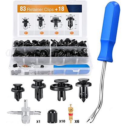 GOOACC Bumper&Splash Shield Retainer Metal Insert Clips Assortment Kit - color: 100Pcs Clips + Fastener Remover