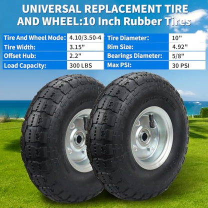 RRQ (2 Pack) 10 Inch Pneumatic Wheels, 4.10/3.50-4 Tire and Wheel