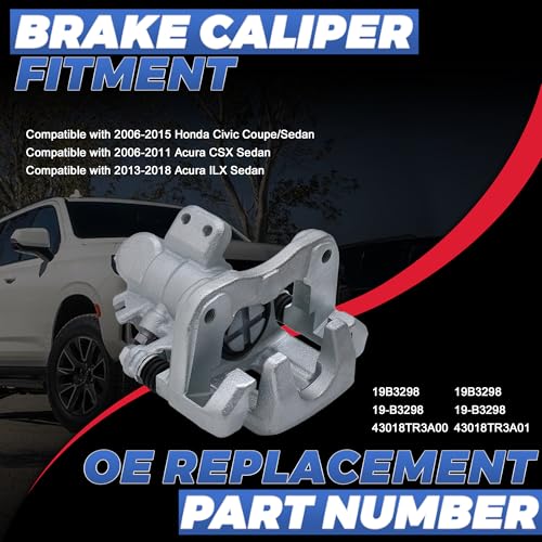 19B3298 19B3299 Rear Disc Brake Calipers Compatible with 2006-2015 Civic - size: Rear 19B3298+19B3299