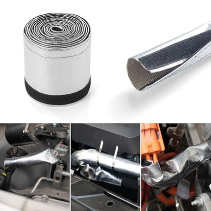 PAWBOSE Aluminized Heat Shield Sleeving 1-1/2" I.D. x 10FT Heat Shroud with 20 Pcs 7.8Inch Stainless Steel Zip Ties for Fuel Line Wire Protection - size: 1-1/2" I.D. x 10FT