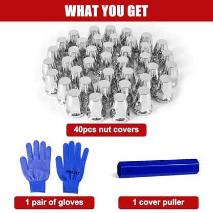 40Pcs Lug Nut Covers 33mm Flat Top Thread-on Nut Covers for Semi Trucks - color: 40 PCS