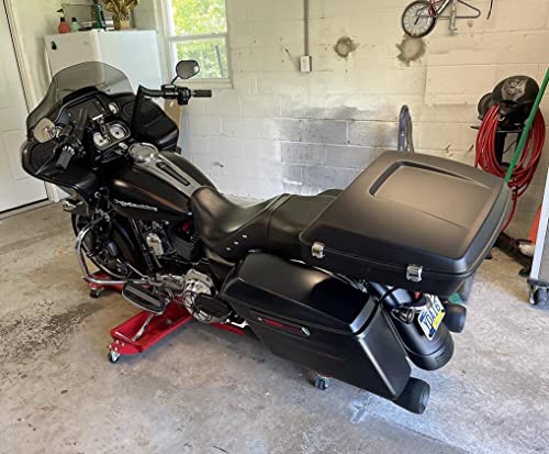 TCT-MOTORPARTS Vivid Black Chopped Motorcycle Tour Trunk Luggage Tail Box w/Backrest Pack Mounting Bracket Fit for Harley 2014-2025 Touring Road Street Electra Glide Special Road King - color: Vivid Black Chopped Trunk+Black Rack#1