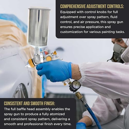 TCP Global® Brand Professional 1.3mm HVLP Spray Gun-gravity Feed-auto Paint Basecoat Clearcoat with Air Regulator (G6600-13) - size: 1.3mm