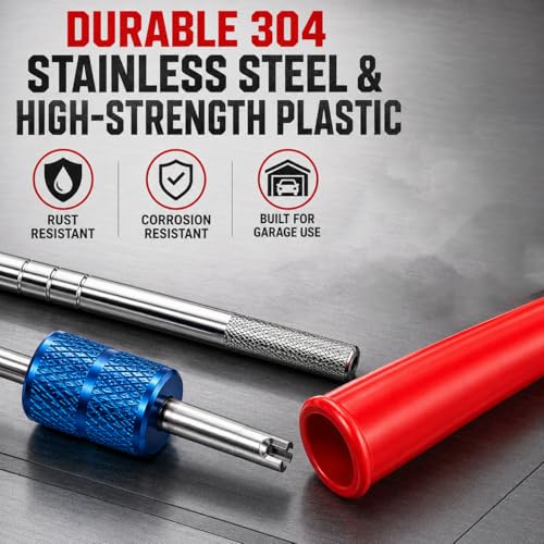 Valve Stem and Core Removal Replacement Tool Kit,Valve Stem Installation Tool Without Removing Tire,Snap Fix Mate Valve Stem with 5 TR413/TR414 for Cars Motorcycles Lawn Mowers ATVs
