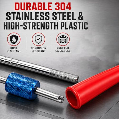 Valve Stem and Core Removal Replacement Tool Kit,Valve Stem Installation Tool Without Removing Tire,Snap Fix Mate Valve Stem with 5 TR413/TR414 for Cars Motorcycles Lawn Mowers ATVs