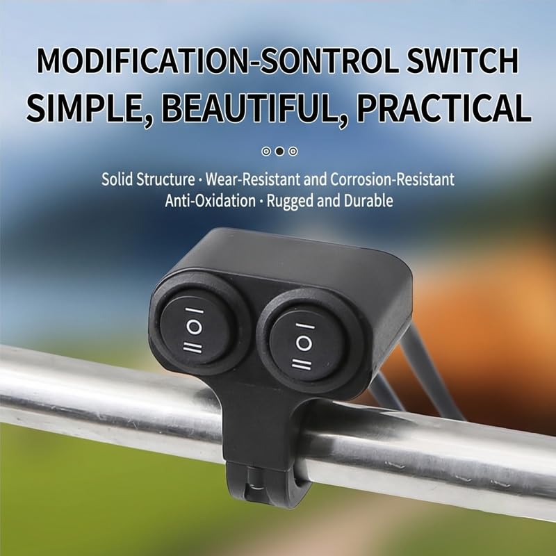 Universal Motorcycle Handlebar Light Switch, 12V/24V Headlight and Spotlight Dual Control Button, Triple Line Switch for ATV, Scooter, Off-Road Bike (1 Pack)