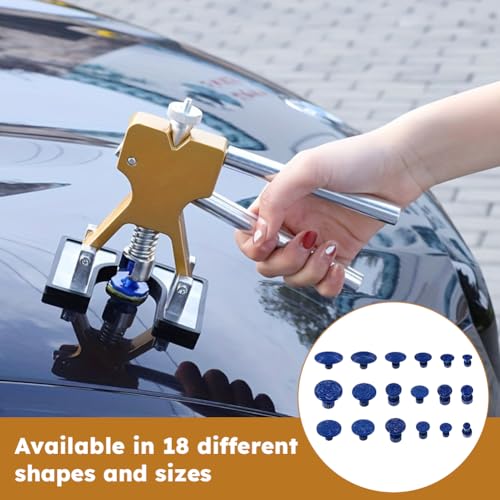 Auto Body Repair Kit Car Dent Puller with 18pcs Pull Tabs, Universal T Bar Paintless Dent Remover Tool Lifter for Auto Hail Damage Repair & Other Metal Surface