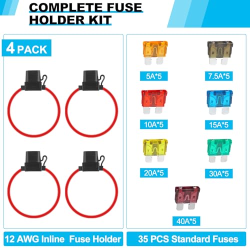 Cooclensportey 4 Pack 12AWG Waterproof Inline Fuse Holder