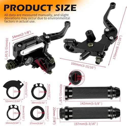 DREAMIZER Universal 7/8" 22mm Motorcycle Handlebar Brake Master Cylinder Clutch Levers CNC Left & Right Set + Hand Grips Compatible with Harley Honda Kawasaki Yamaha Suzuki (Black) - color: Black