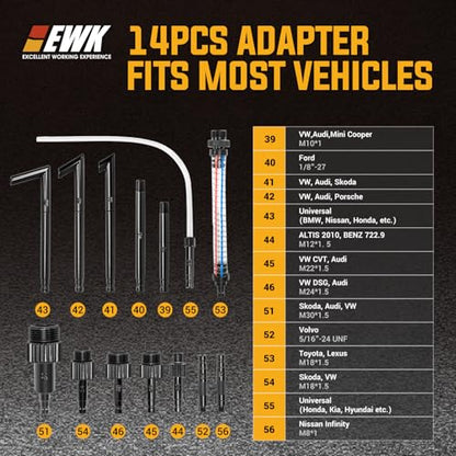 EWK 10L Pneumatic Transmission Fluid Pump, Extract & Refill System with 14 Universal Adapters, Heavy-Duty Fluid Evacuator for Clean, Efficient ATF Service, Ideal for DIY Owners, Technicians - size: 10L