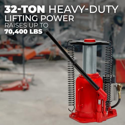 Stark USA 32-Ton Air Hydraulic Bottle Jack, 64,000 lb Capacity Low Profile Heavy Duty Manual & Air-Operated Bottle Jack with Handle for Trucks, Buses, RVs, Farm Equipment & Industrial Vehicles - size: 32 Ton Pneum Low Profile