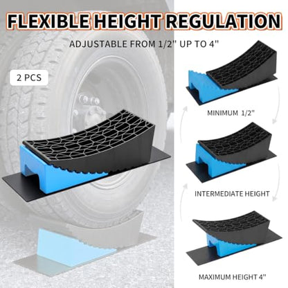 OULEME 2 PK RV Leveling Block, Dual Axle Trailer Curved Leveler Ramp, Blue - color: Blue, size: M (13*6*4.3 inches)