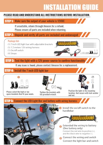 7 Inch Amber Ebike Dirtbike Headlight Kit with12V Wiring Harness and Switch - color: (Amber) Light Bar with 12V Wiring and Switch