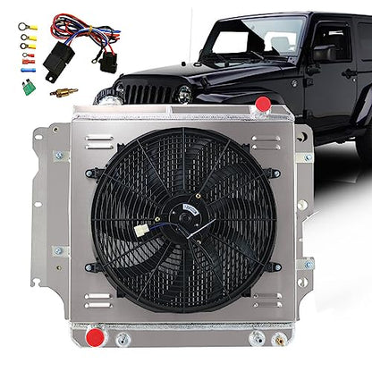 3 Row Radiator & Fan Shroud For Jeep Wrangler TJ YJ 1987-2006 - size: 3 Row Radiator/w Cap+Shroud Fan+Relay Kit