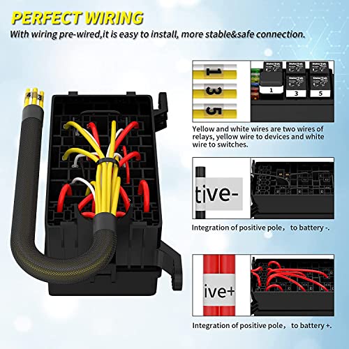 Gebildet 12V Fuse and Relay Box with 5pcs 5-Pin JD1914 40A Relay and 1pc 4-Pin Relay 6 ATC/ATO Blade Fuse, Universal Waterproof Fuse Relay Box for Automotive Car Truck Marine Boat - style: 12V Relay&fuse Box