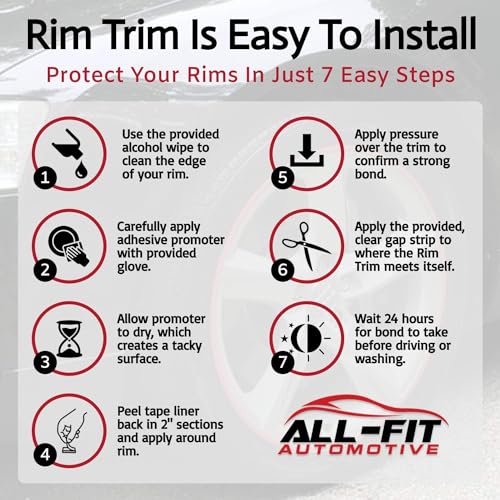 All-Fit Automotive Rim Trim – Fits Up to 4 24" Wheels (3/8″ Width - White) - color: White