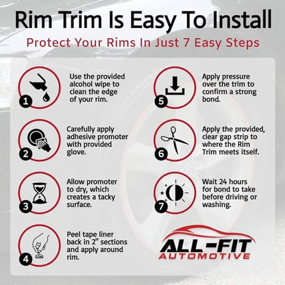 All-Fit Automotive Rim Trim – Fits Up to 4 24" Wheels (3/8″ Width - White) - color: White