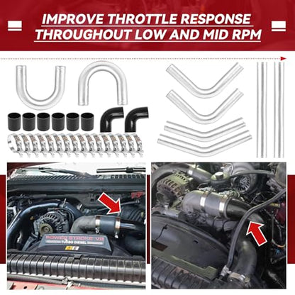 2.5 Inch Universal Aluminum Turbo Intercooler Piping U-Pipe Kit 600mm Aluminum Pipe + 8 Elbow Hose+ 16 Clamps Kit 8PCS - size: 2.5 Inch-60cm