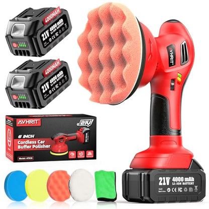 6 Inch Cordless Car Buffer Polisher With 2×4000mAh Batteries - color: Cherry Red