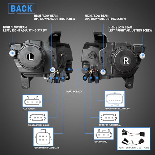 VLAND Led Headlights Compatible with Cherokee 4th Gen WK2 2011-2013 Halogen/Xenon Version w/Dynamic Animation Blue Running Light w/Sequential Turn Signal (Chrome) - color: Chrome