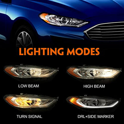 FIONE Headlight Assembly for Ford Fusion 2017 2018 2019 2020 Right Passenger Side Halogen Projector Headlamp Replacement Chrome Housing Front Lamp RH HS7Z13008G - color: Passenger
