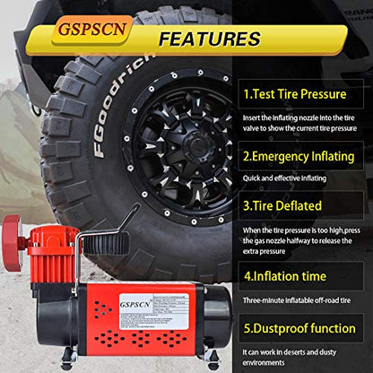 GSPSCN Heavy Duty Tire Inflator 150PSI 12V Portable Air Compressor Pump