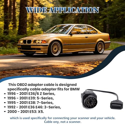 OBD1 to OBD2 Adapter 20 Pin to 16 Pin Connector Cable - Diagnostic Scanner Interface Tool Compatible with BMW E30 E36 E39 E46 E53 X5 Z3 - Heavy Duty 20 Pin Connector Extension Cord - size: 20 Pin to 16 Pin for BMW