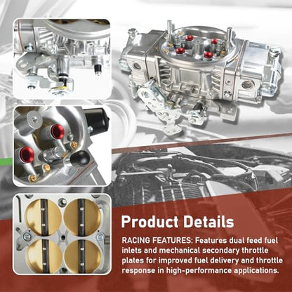 BR-67201 850CFM 4-Barrel Carburetor - 4150 Double Pumper Mechanical Secondary for Holley Quick Fuel Brawler Race Series - Square Bore No Choke Dual Inlet Performance Carb