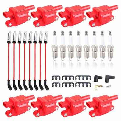 red Set of of 8 Square Ignition Coil Pack Fits for 5.3 V8 2007 2008 2009 2010 2011 Chevy Silverado 1500 Avalanche Tahoe Suburban GMC Yukon Sierra Coils 5.3L UF413 12570616 (UF413 red+748UU+41-962)