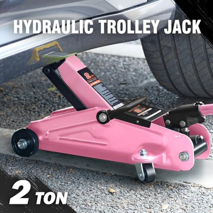 DNA Motoring Low Profile Hydraulic Trolley Service/Floor Jack, 2 Ton (4000 lbs) Capacity, Lifting Range 5.1"-13", Pink, TOOLS-00474-PK - color: Pink, style: 2 ton