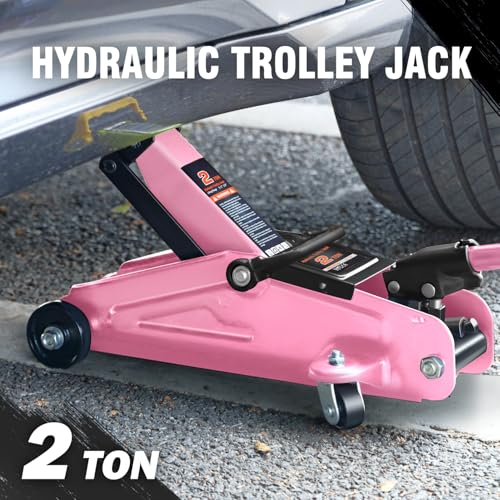 DNA Motoring Low Profile Hydraulic Trolley Service/Floor Jack, 2 Ton (4000 lbs) Capacity, Lifting Range 5.1"-13", Pink, TOOLS-00474-PK - color: Pink, style: 2 ton