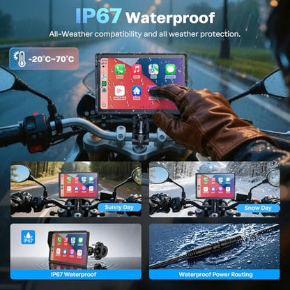 WonVon 5 Inch Motorcycle Carplay GPS Navigation System with Apple Carplay and Android Auto Portable Screen with Dual Bluetooth, Navigation, Siri, Google Assistant - size: 5 Inch