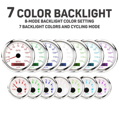 RACETECH 6 Gauge Instrument Set 120 MPH 8000 RPM - White Dial