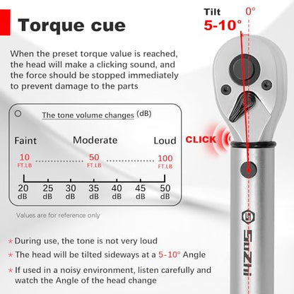 SuZhi 3/8 Inch Drive Torque Wrench 10-100ft.lb/13.6-135.6Nm, 72 Teeth, Longer 18.3'' Alloy Aluminum & Cr-Mo Material for Car Wheel nut (usually 88 ft lb) & Motorcycle, Spark Plug, Oil change - size: 3/8'' 1pc