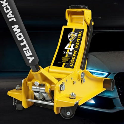 YELLOW JACKET Low Profile Floor Jack with Dual Pumps Quickly Lift Hydraulic Car Jack with Pad, 4 Ton (8,800 lb) Capacity - color: Steel, size: 4T low profile dual pump