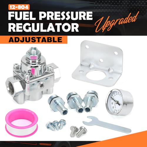 12-804 Adjustable Fuel Pressure Regulator with Gauge, Compatible with Holley and Edelbrock Carburetors, 1-4 PSI, 3/8" NPT, 1-in 2-Out - size: 12-804