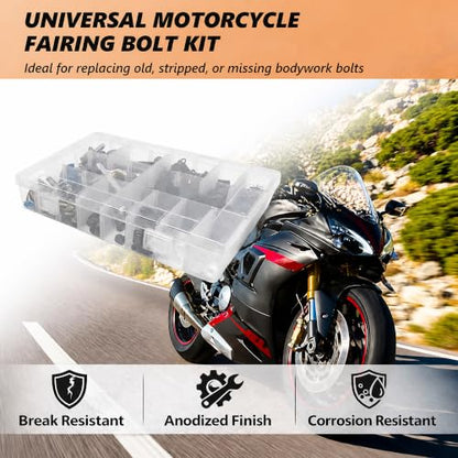 224Pcs Motorcycle Fairing Bolt Kit Stainless Steel (Gold) - color: Gold