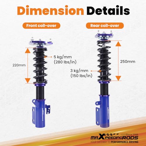 maXpeedingrods Coilovers for Toyota Camry 2007-2011, for Lexus ES350 2007-2012, for Toyota Avalon 2007-2011, Height Adjustable Full Coilovers Suspension Kit, Preset Damping Lowering Kit Blue