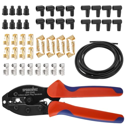 Ratchet Spark Plug Wire Crimping Tool Kit, 180°/90°/Straight Terminals - color: With Spark Plug Wires