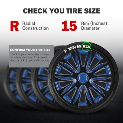 15 Inch Universal Hubcaps, Set of 4 R15 ABS Wheel Rim Covers - color: 5083-Black & Blue-15