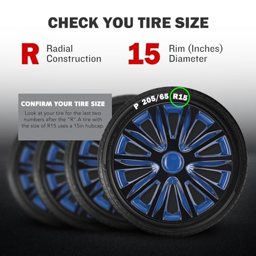 15 Inch Universal Hubcaps, Set of 4 R15 ABS Wheel Rim Covers - color: 5083-Black & Blue-15