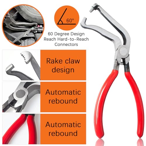 Electrical Disconnect Pliers Set – Automotive Electrical Tools & Connector Removal Tool Kit with Hose Clamp Pliers, Wire Terminal Separator, and Car Plug Connector - color: Red