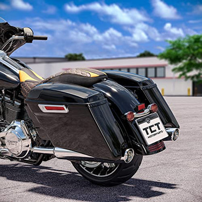 TCT-MOTORPARTS 4" Extended Hard Saddlebags Fit for Harley CVO Touring Road King FLHR Road Glide Street Electra Glide Ultra-Classic 2014-2024 - color: Vivid Black w/ Chrome Latches