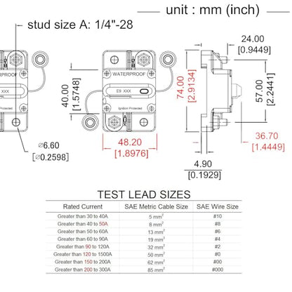 E9 1/4 Inch Studs 40amp Circuit Breaker w/Recessed Switch Button UL - color: Surface Mount - Recessed Button, size: 40A