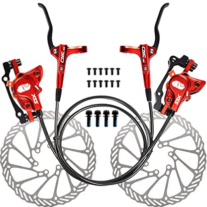 CNC MTB Hydraulic Disc Brake Set，Mountain Bike Hydraulic Disc Brakes Right Front 800mm Left Rear 1450mm Hydraulic Brake，Red - color: Red-Set